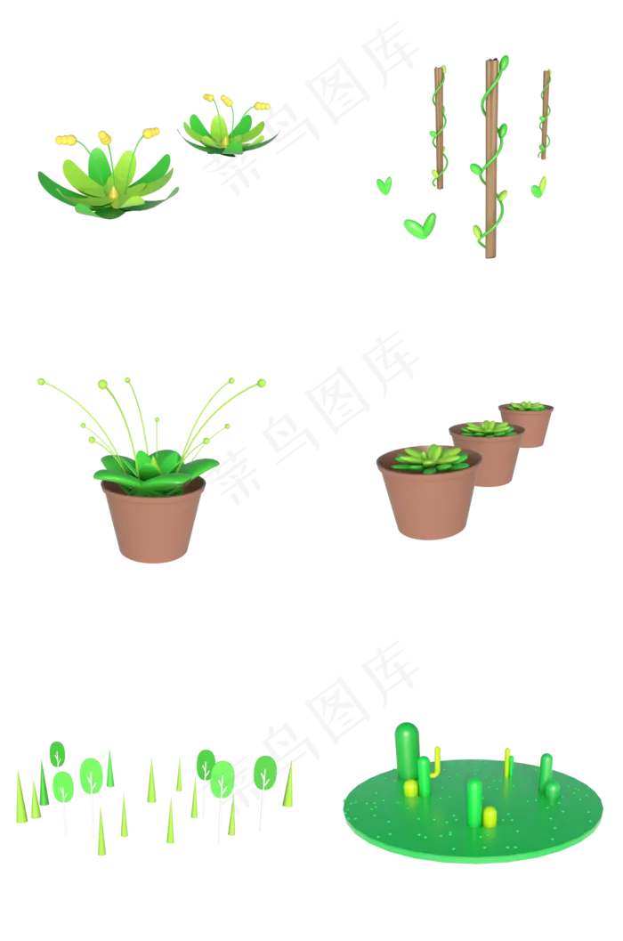 C4D立体绿植花草装饰素材合集(2000X3020(DPI:300))psd模版下载