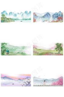 水墨画古风山水PNG素材