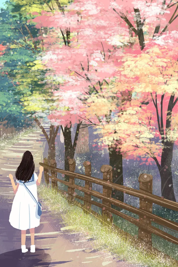 樱花树下踏青女孩风景(3545X5315(DPI:300))psd模版下载
