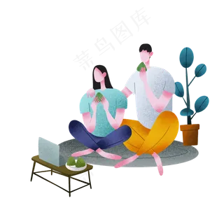 扁平肌理吃粽子情侣