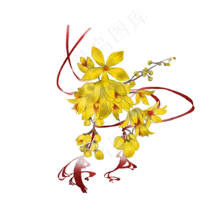 古风素材黄色溲疏卯花红色红线壁