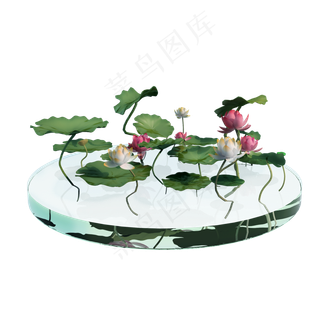 立体池塘荷叶png图