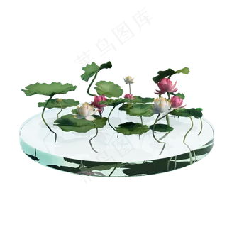 立体池塘荷叶png图