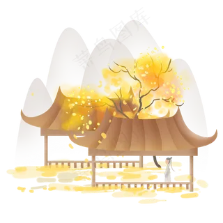 庭院里赏秋的古人,免抠元素