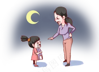 手绘夜晚训斥女儿的生气妈妈,免抠元素