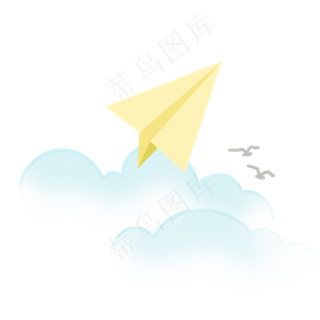 黄色纸飞机和云朵PNG免抠素材