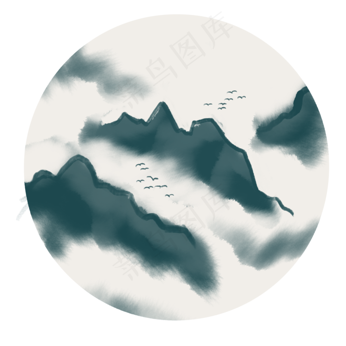 中国风水墨风格古风古典山水矢量