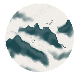 中国风水墨风格古风古典山水矢量