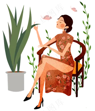 复古旗袍民国太太,免抠元素