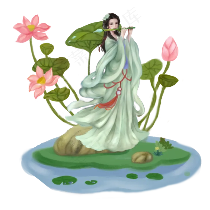 中国风荷花(2000X2000(DPI:350))psd模版下载