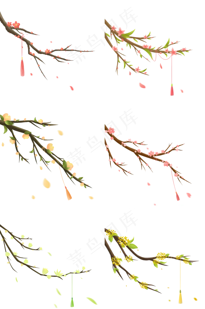 中国风花枝树枝套图PNG元素,免抠元素(2000*3020px)psd模版下载