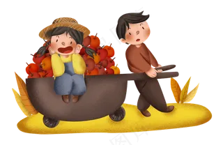 秋分摘苹果的儿童,免抠元素