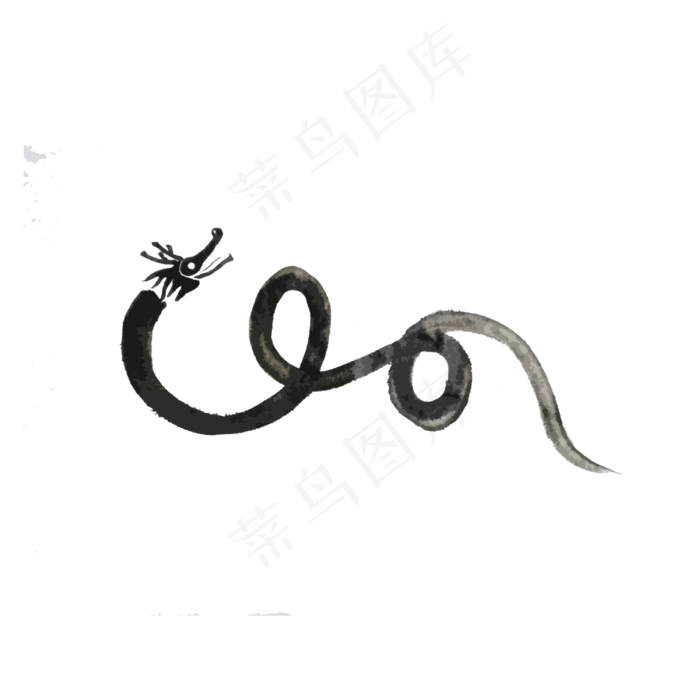 龙神兽蟒蛇PNG墨剪影纹饰,免抠元素