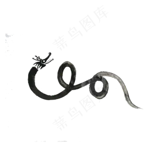 龙神兽蟒蛇PNG墨剪影纹饰,免抠元素