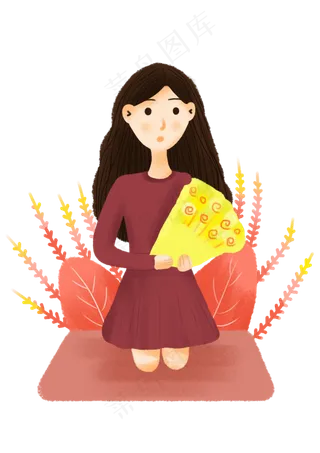 扫墓祭祖卡通手拿菊花的人物