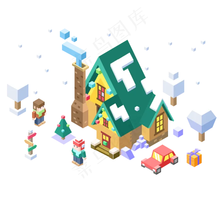 圣诞节2.5D下雪场景,免抠元素(720X720(DPI:72))psd模版下载