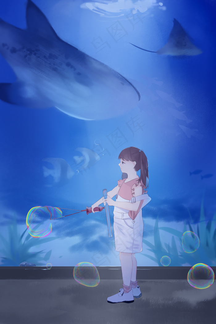 六一儿童节蓝色水族馆泡泡机(3545*5315px 300 dpi )psd模版下载