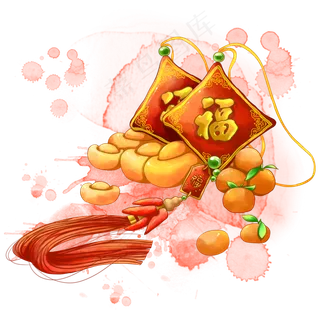 水彩春节福到啦,免抠元素