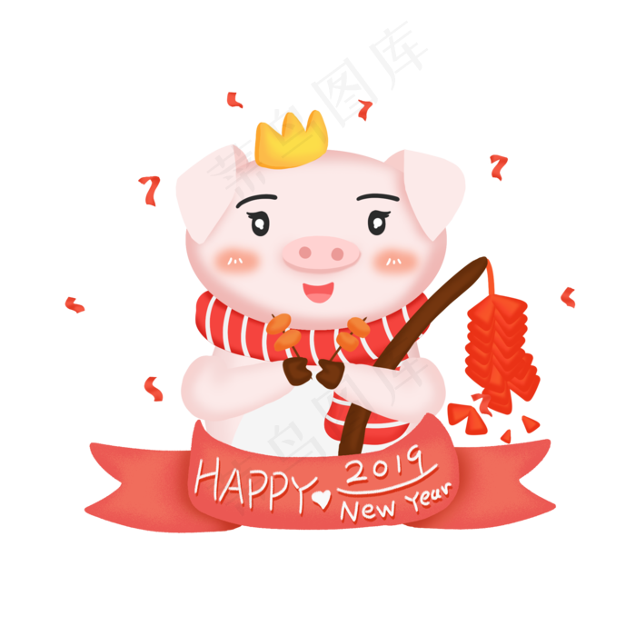 可爱手绘新年春节猪ip形象素材元�,免抠元素