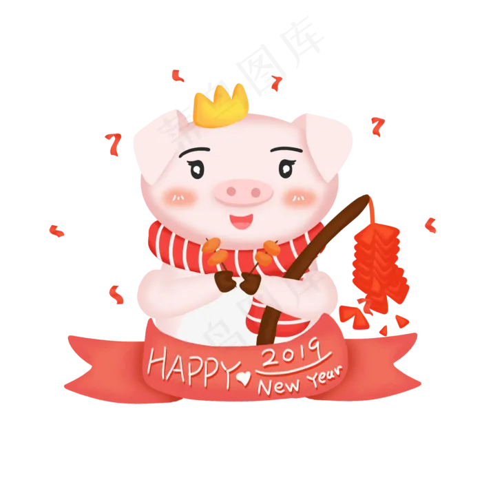 可爱手绘新年春节猪ip形象素材元�,免抠元素(2000X2000(DPI:300))psd模版下载