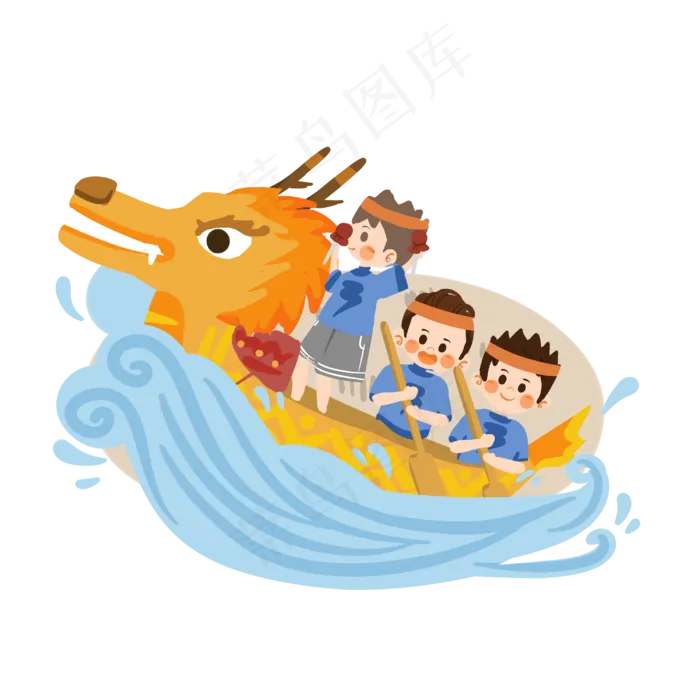 卡通人物比赛划龙舟PNG素材(2999X2999(DPI:300))psd模版下载