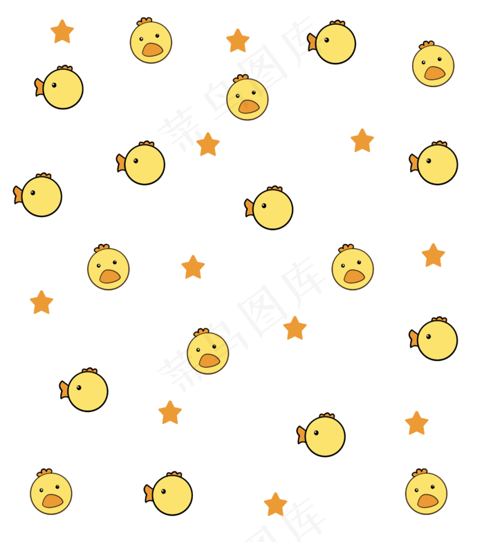 手绘鸭子底纹插画,免抠元素