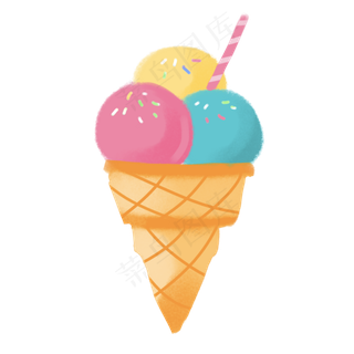 卡通手绘可爱彩色冰激淋,免抠元素