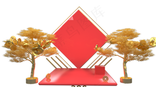 红色金色春节舞台,免抠元素