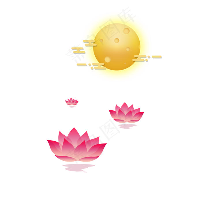 中秋元素装饰图案荷花月亮可商用(2000X2000(DPI:72))psd模版下载