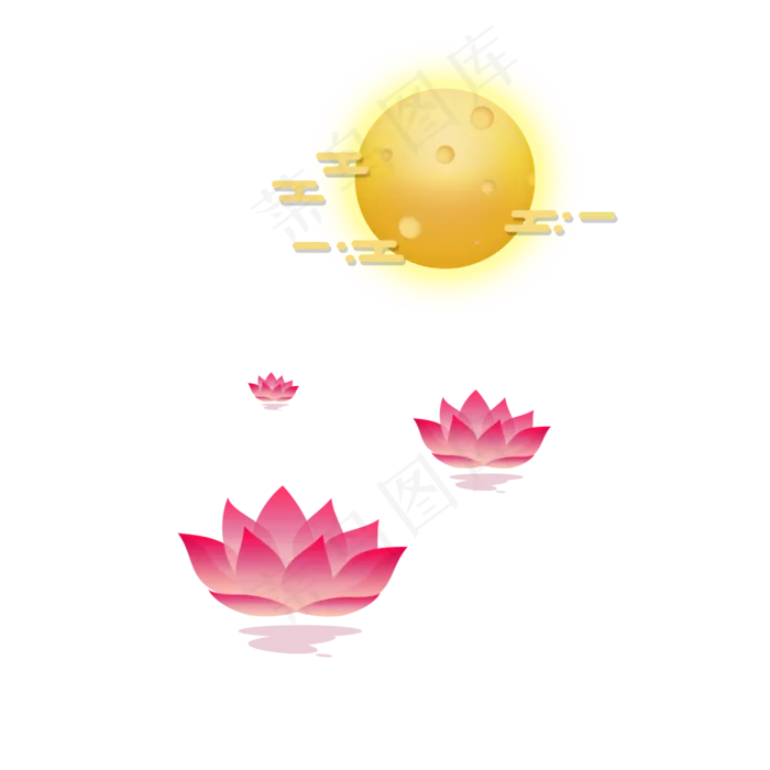 中秋元素装饰图案荷花月亮可商用(2000X2000(DPI:72))psd模版下载