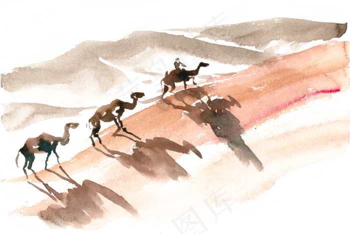 沙漠骆驼水彩画PNG免抠素材(6000X3999(DPI:300))psd模版下载