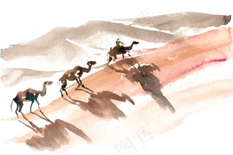 沙漠骆驼水彩画PNG免抠素材