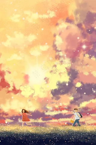 唯美治愈系天空奔跑风景