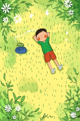 绿色夏天手绘风格夏景配图