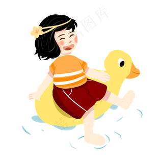 儿童节扁平风手绘坐在小黄鸭上的