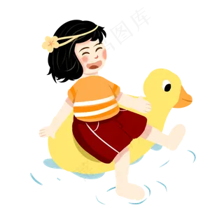 儿童节扁平风手绘坐在小黄鸭上的