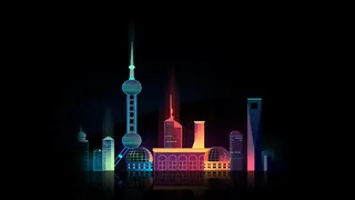 暑假旅游上海城市夜景扁平风景