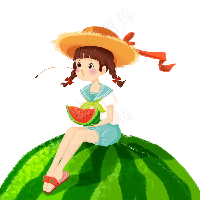 小女孩坐在西瓜上(1000X1000(DPI:300))psd模版下载