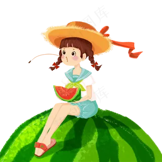 小女孩坐在西瓜上