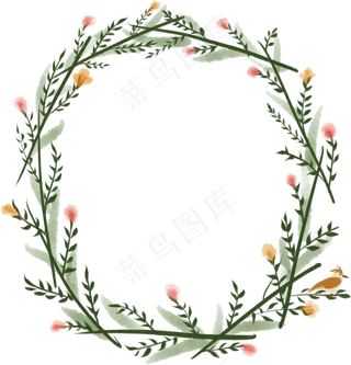 卡通手绘可爱清新自然春夏花鸟圆,免抠元素