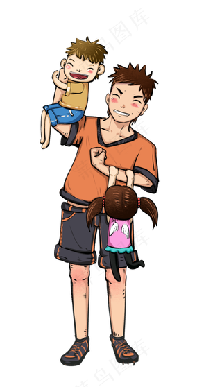 父亲节免抠卡通手绘抱孩子举高高