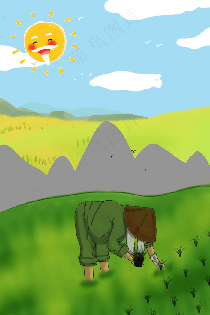 五一劳动节卡通农民老爷爷背景