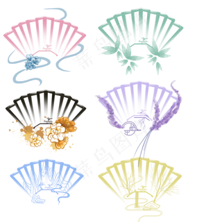 中国风古典扇子水墨淡雅风格矢量