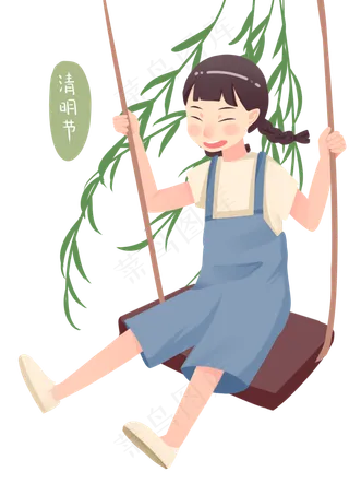 清明节荡秋千女孩
