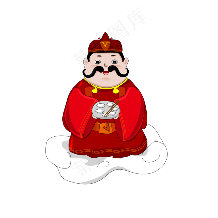 卡通可爱胖胖灶王爷捧着饺子,免抠元素(2000*2000px 300 dpi )psd模版下载