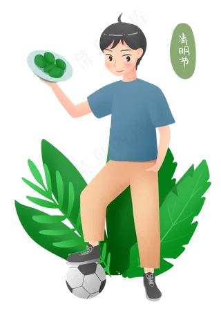 清明节吃青团的小孩