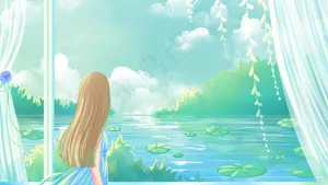 绿色唯美卡通小清新夏季小暑大暑赏景配图