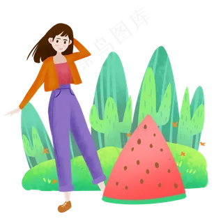 夏日郊外乘凉避暑吃西瓜