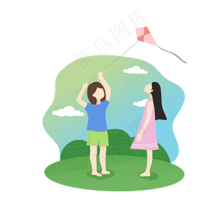 扁平风闺蜜放风筝免扣