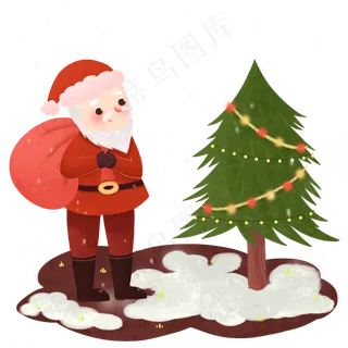 卡通可爱圣诞节圣诞老人送礼物插,免抠元素